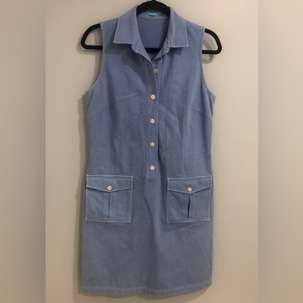 J. McLaughlin Women’s Blue Cotton Collared Sleeveless Button Shirt Dress 6